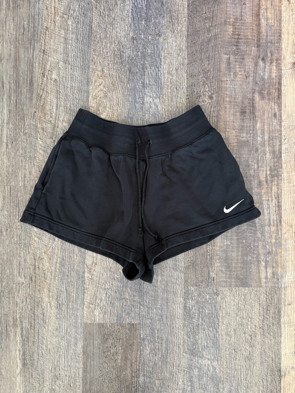 Nike Black Athletic Drawstring Shorts with White Swoosh
